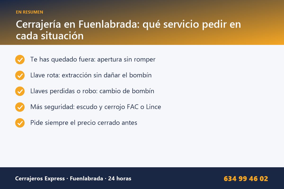 Resumen: Cerrajería en Fuenlabrada: qué servicio pedir en cada situación